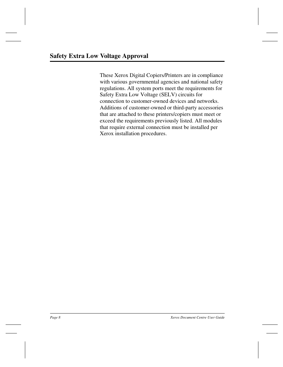 Safety extra low voltage approval | Xerox 255 DC User Manual | Page 20 / 75