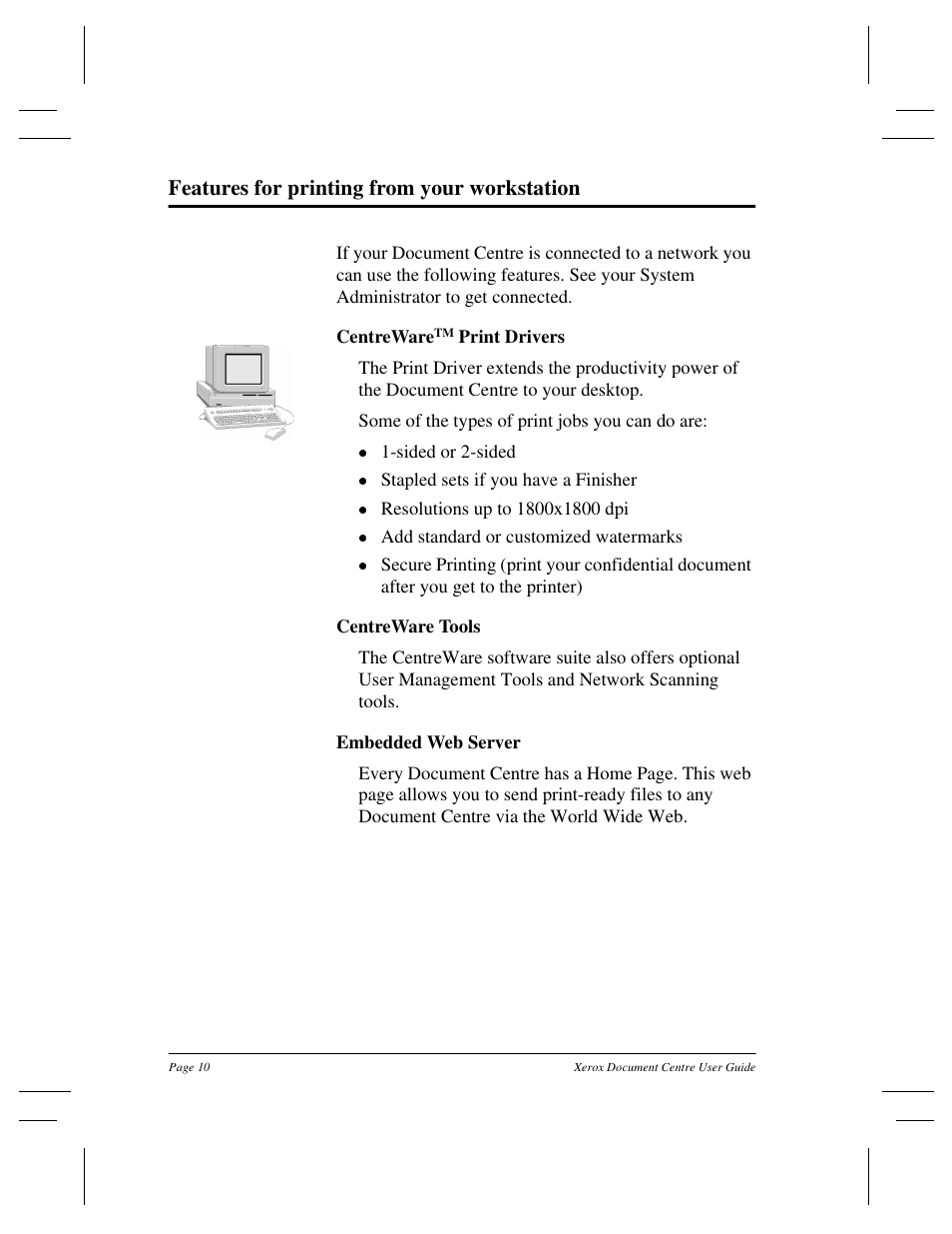 Features for printing from your workstation | Xerox 255 DC User Manual | Page 22 / 75