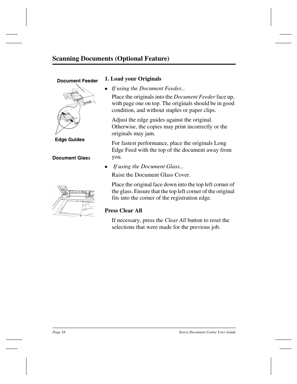 Scanning documents (optional feature) | Xerox 255 DC User Manual | Page 36 / 75