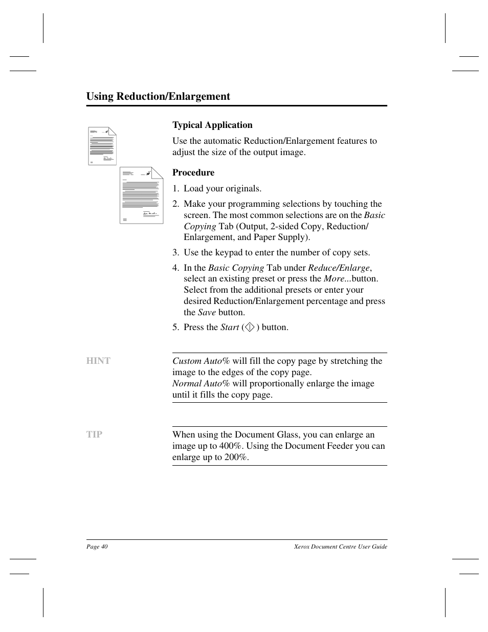 Using reduction/enlargement | Xerox 255 DC User Manual | Page 52 / 75