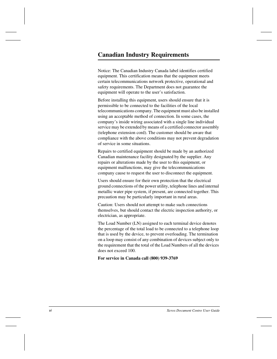 Canadian industry requirements | Xerox 255 DC User Manual | Page 8 / 75