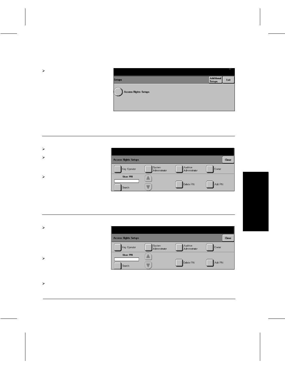 Access rights, Add pin set user privileges | Xerox 332 User Manual | Page 111 / 116