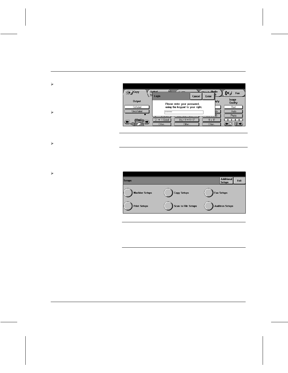 Access the copy setups | Xerox 332 User Manual | Page 48 / 116