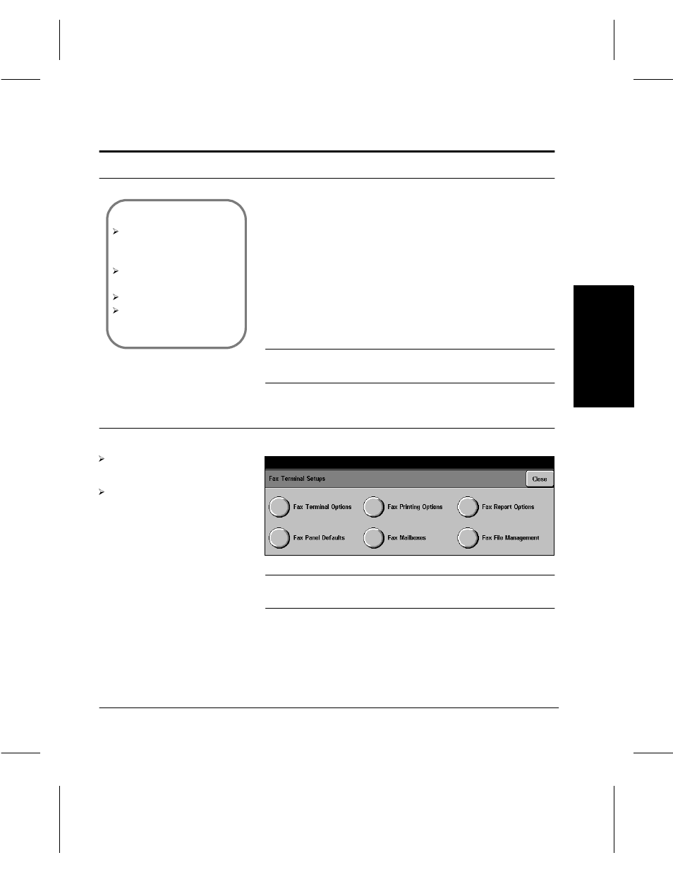 Fax terminal setups, Fax setups, Access fax terminal setups | Xerox 332 User Manual | Page 61 / 116