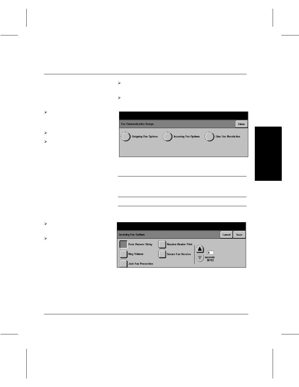 Fax setups, Incoming fax options | Xerox 332 User Manual | Page 87 / 116