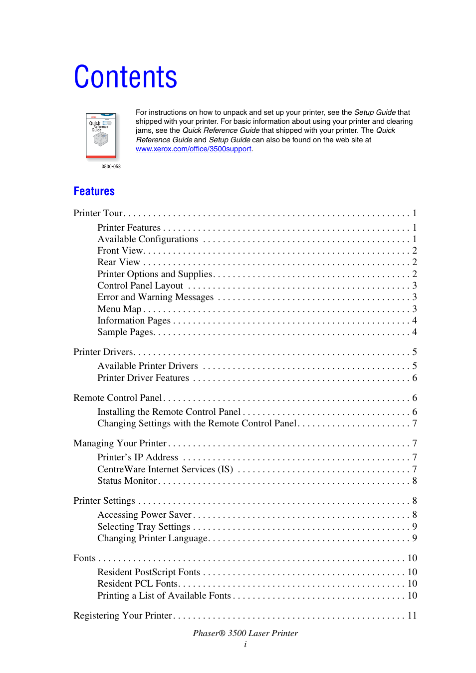 Xerox Laser Printer 3500 User Manual | Page 3 / 59