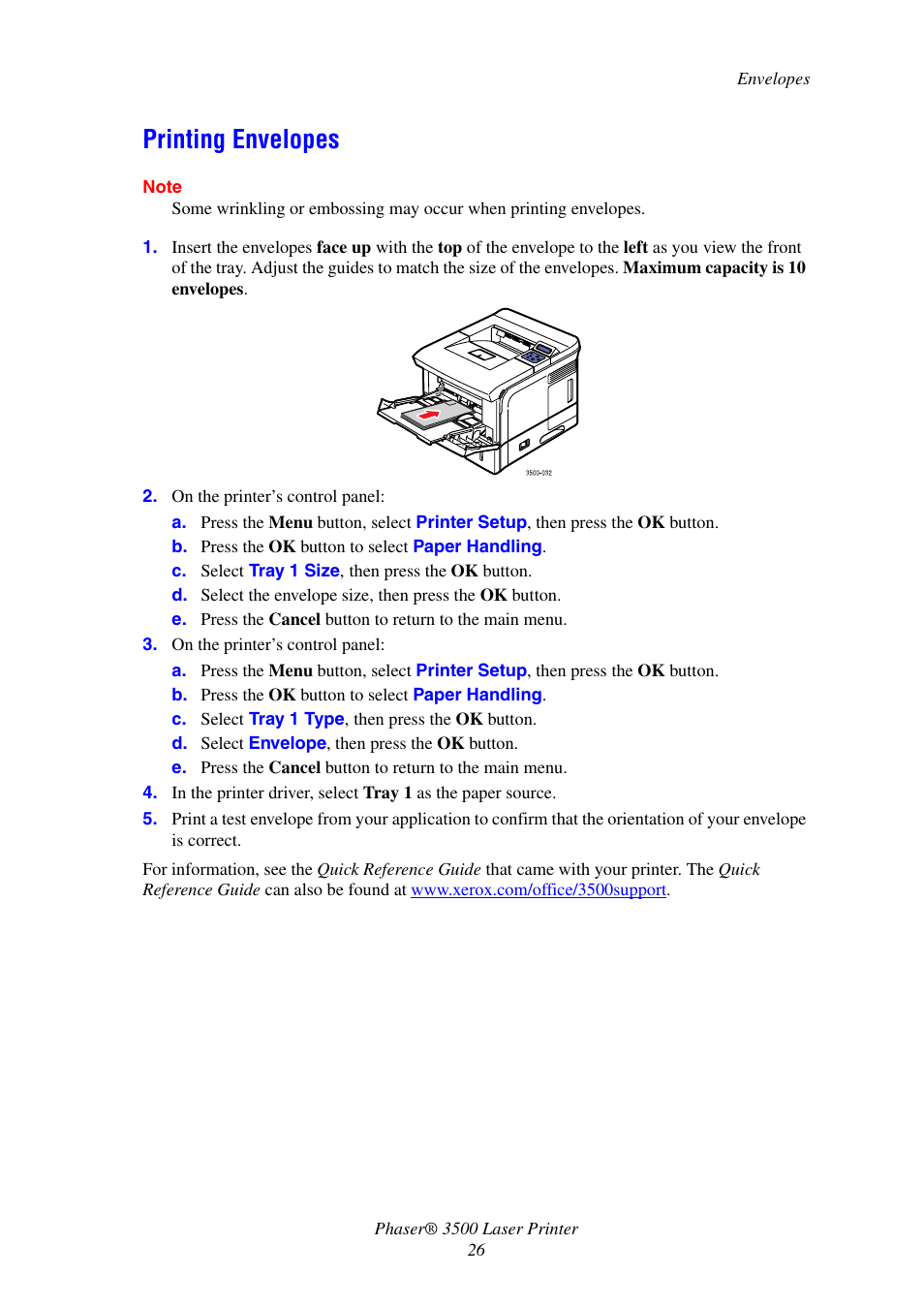 Printing envelopes | Xerox Laser Printer 3500 User Manual | Page 31 / 59