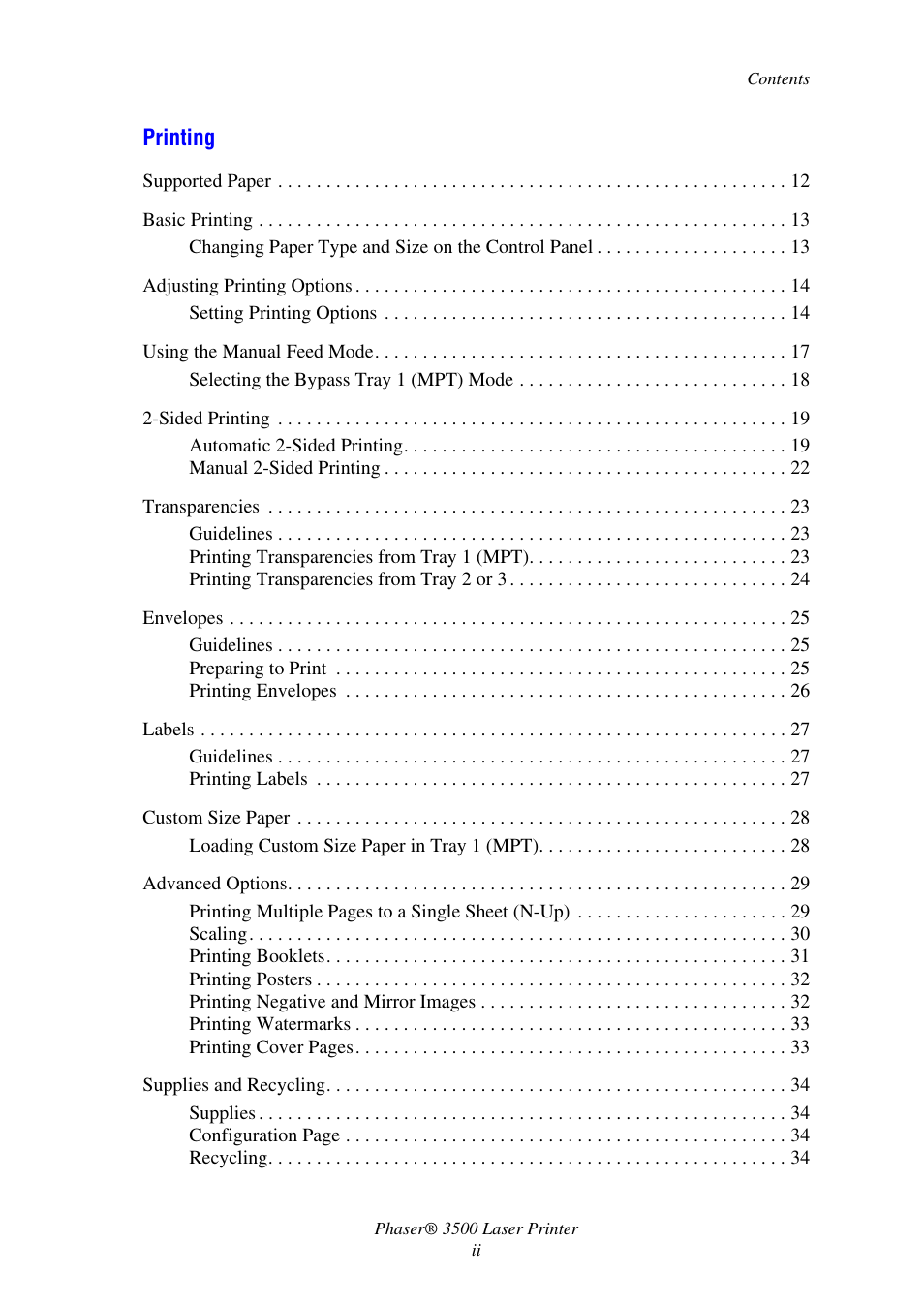 Printing | Xerox Laser Printer 3500 User Manual | Page 4 / 59