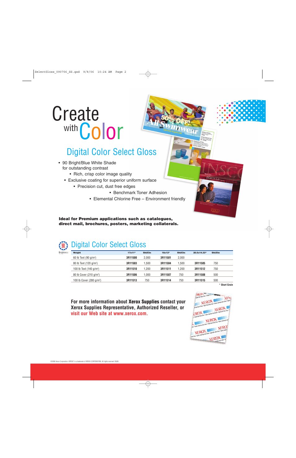 Co l o r, Create, Digital color select gloss with | Digital color select gloss | Xerox 3R11506 User Manual | Page 2 / 2