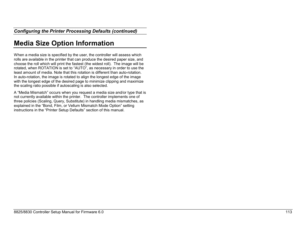 Media size option information, Selecting the media source option | Xerox 8825 User Manual | Page 129 / 162