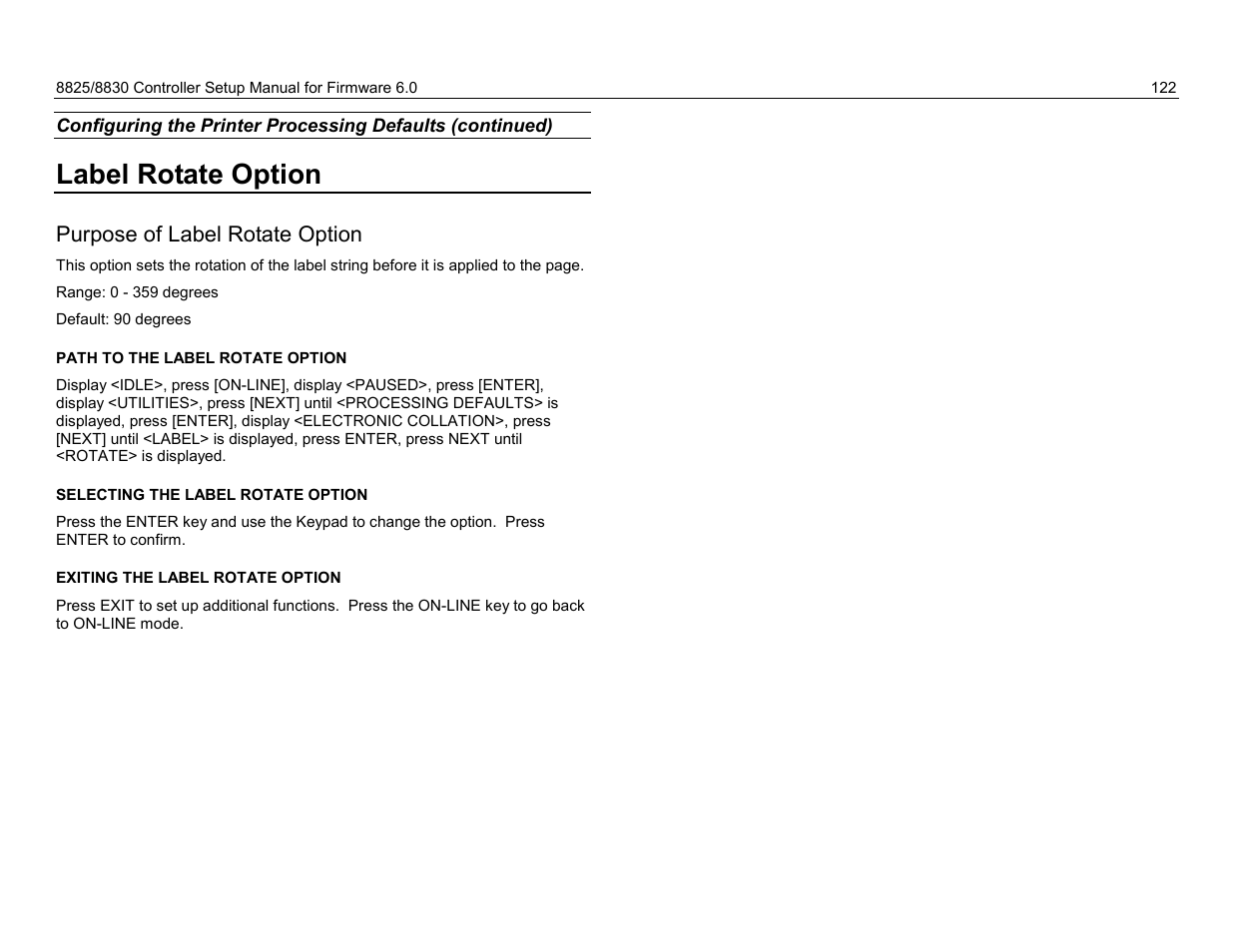 Label rotate option, Purpose of label rotate option | Xerox 8825 User Manual | Page 138 / 162