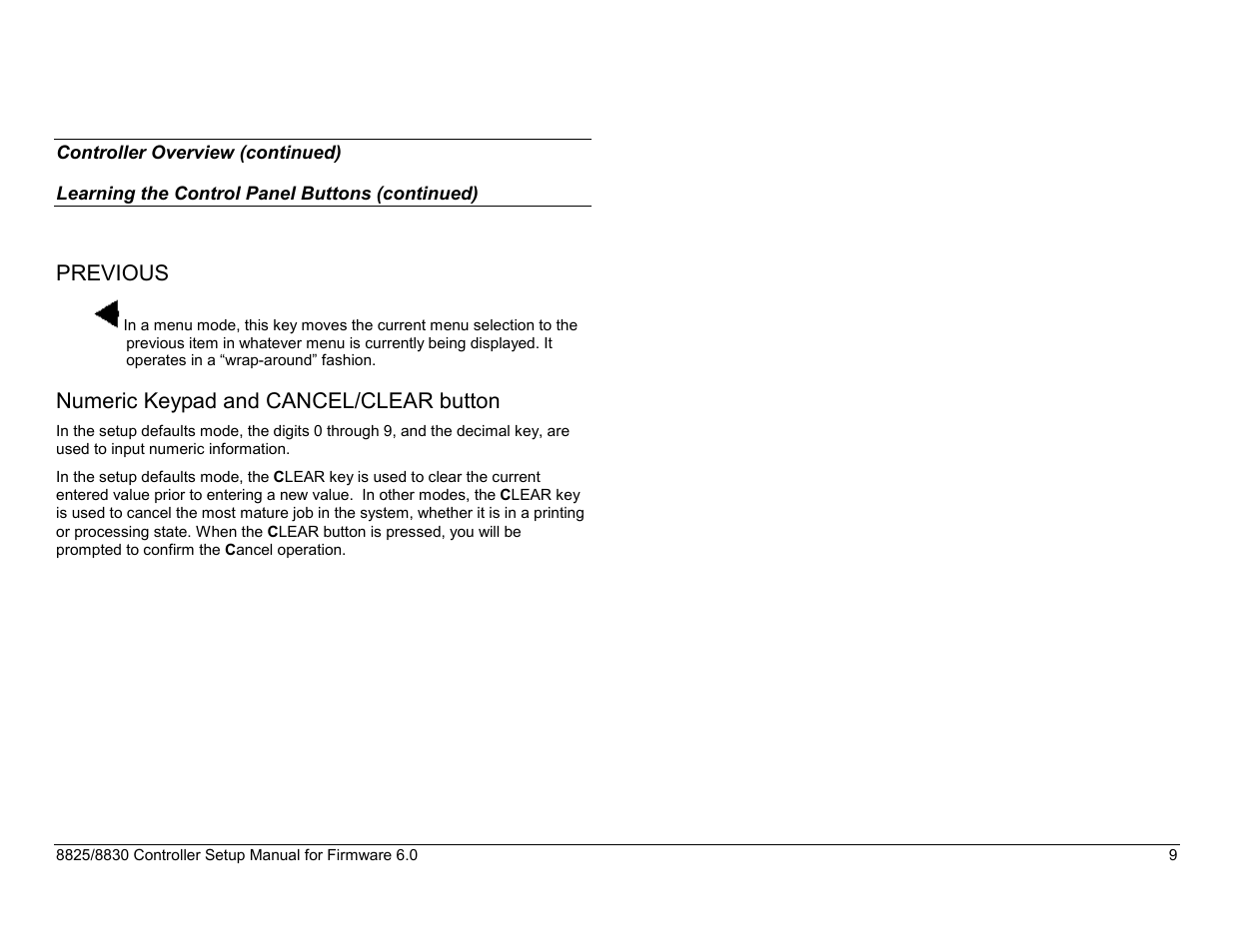 Previous, Numeric keypad and cancel/clear button, Display name | Graphic display | Xerox 8825 User Manual | Page 25 / 162