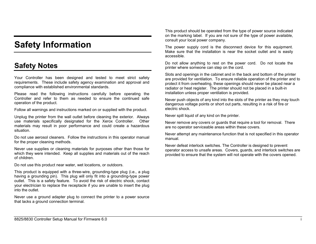 Safety information, Safety notes | Xerox 8825 User Manual | Page 3 / 162