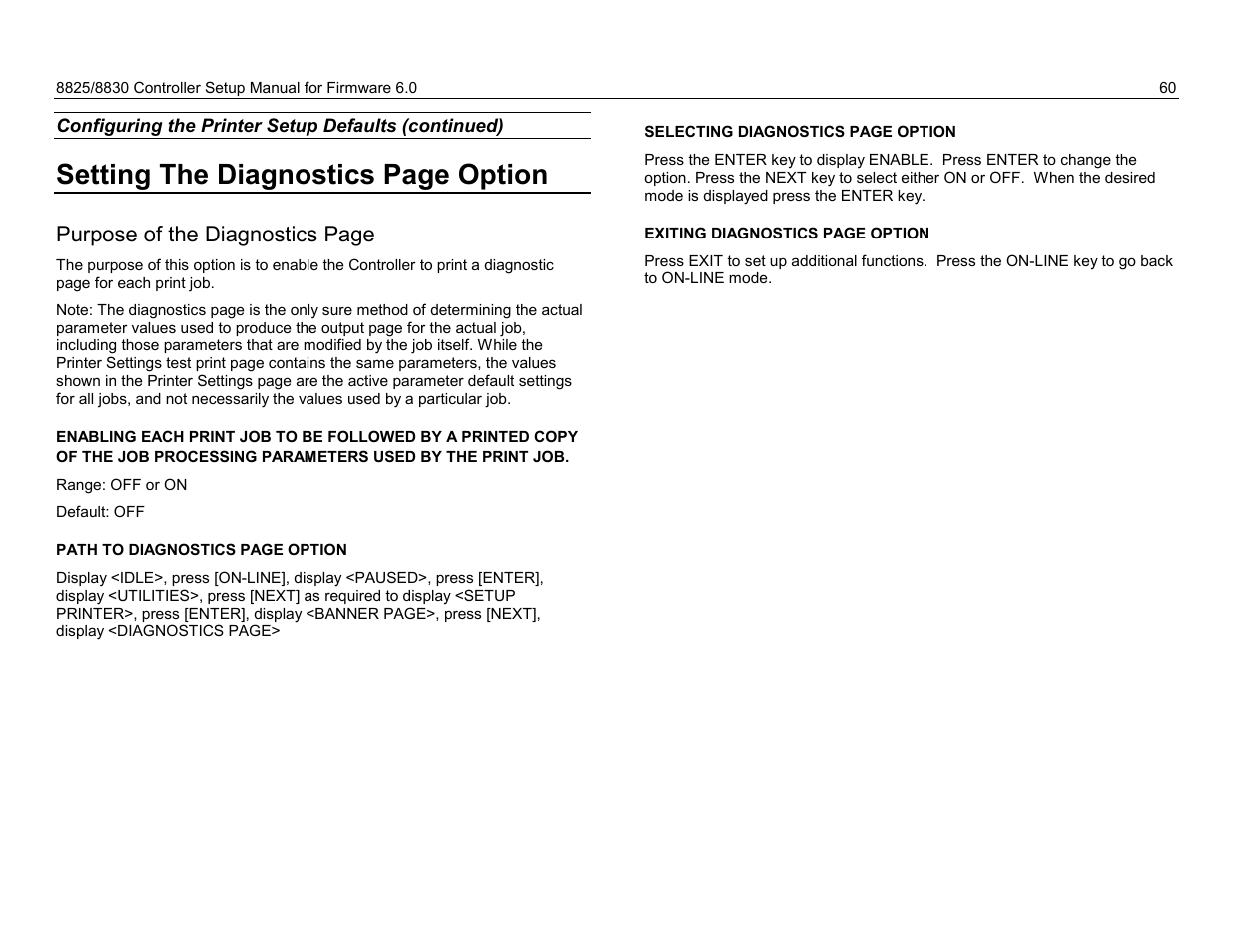 Exiting image scale option, Setting the vector halftone option, The vector halftone purpose | Path to the vector halftone option, Setting the date and time option, The purpose of the date and time option, Setting the diagnostics page option, Purpose of the diagnostics page | Xerox 8825 User Manual | Page 76 / 162