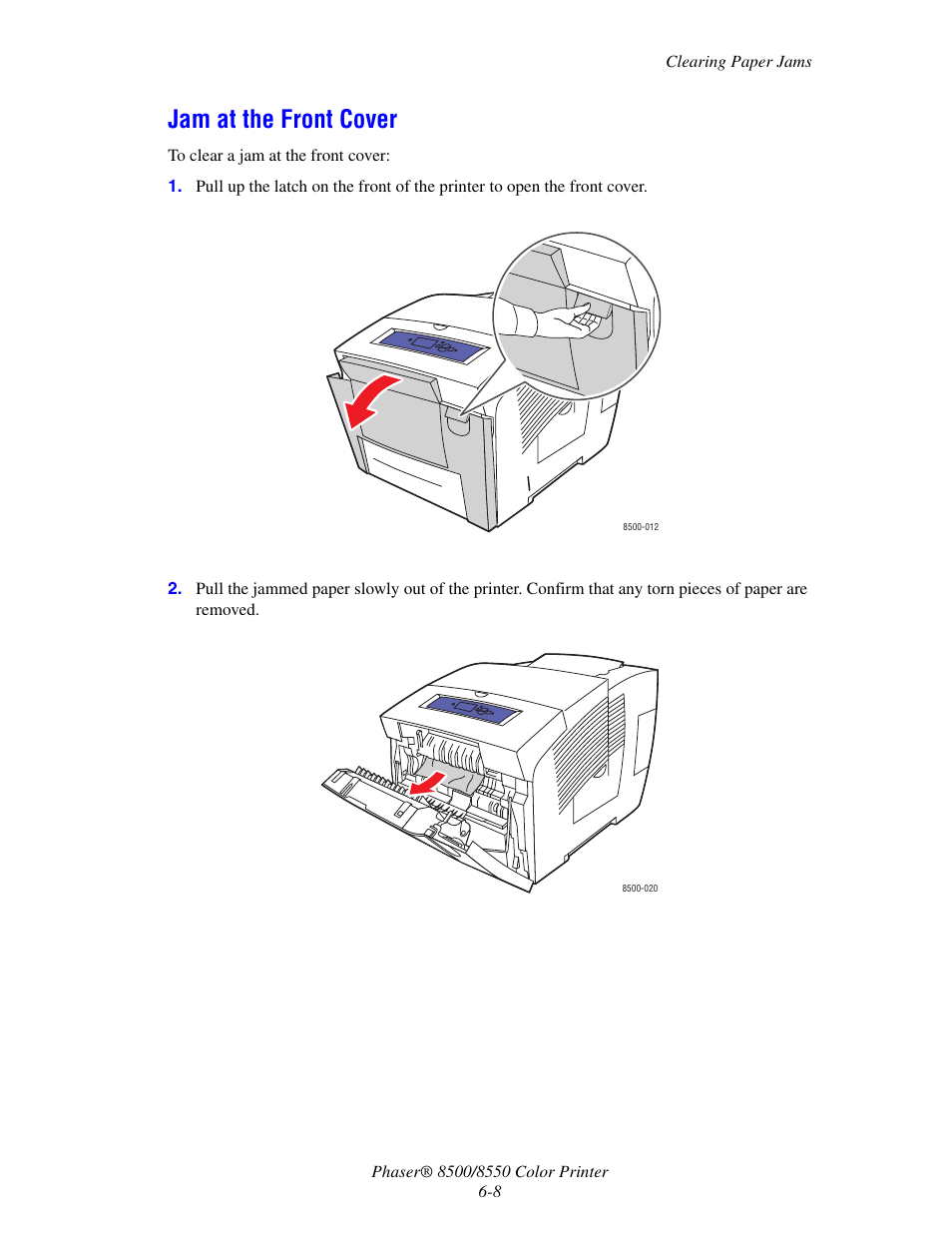 Jam at the front cover, Jam at the front cover -8 | Xerox 8500/8550 User Manual | Page 121 / 145