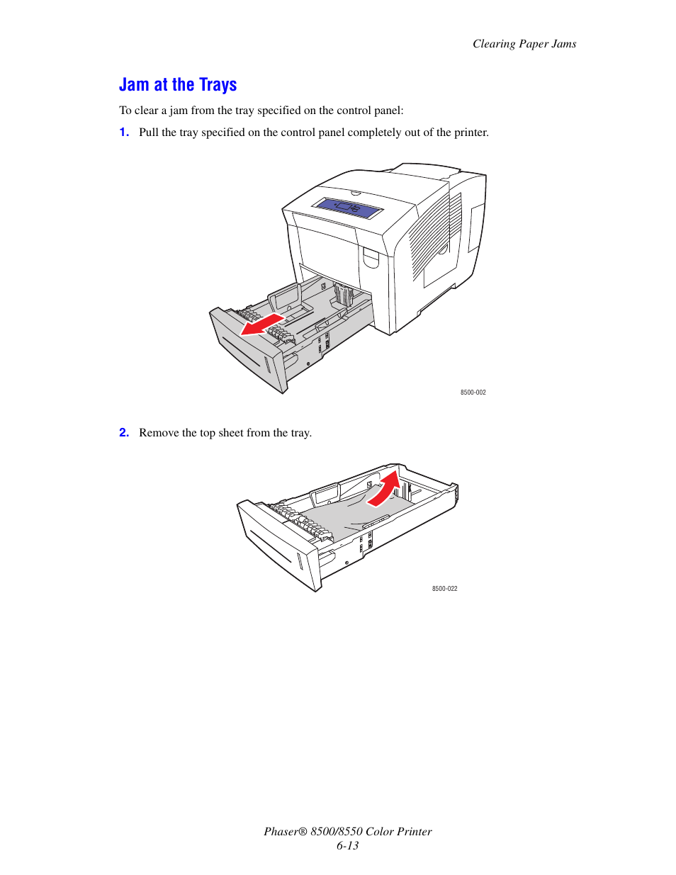 Jam at the trays, Jam at the trays -13 | Xerox 8500/8550 User Manual | Page 126 / 145