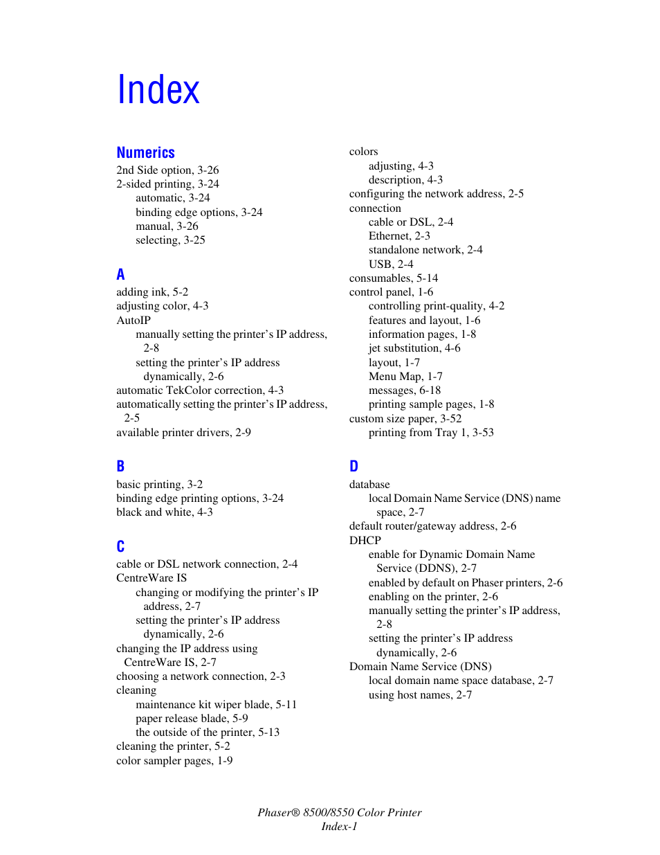 Index | Xerox 8500/8550 User Manual | Page 140 / 145