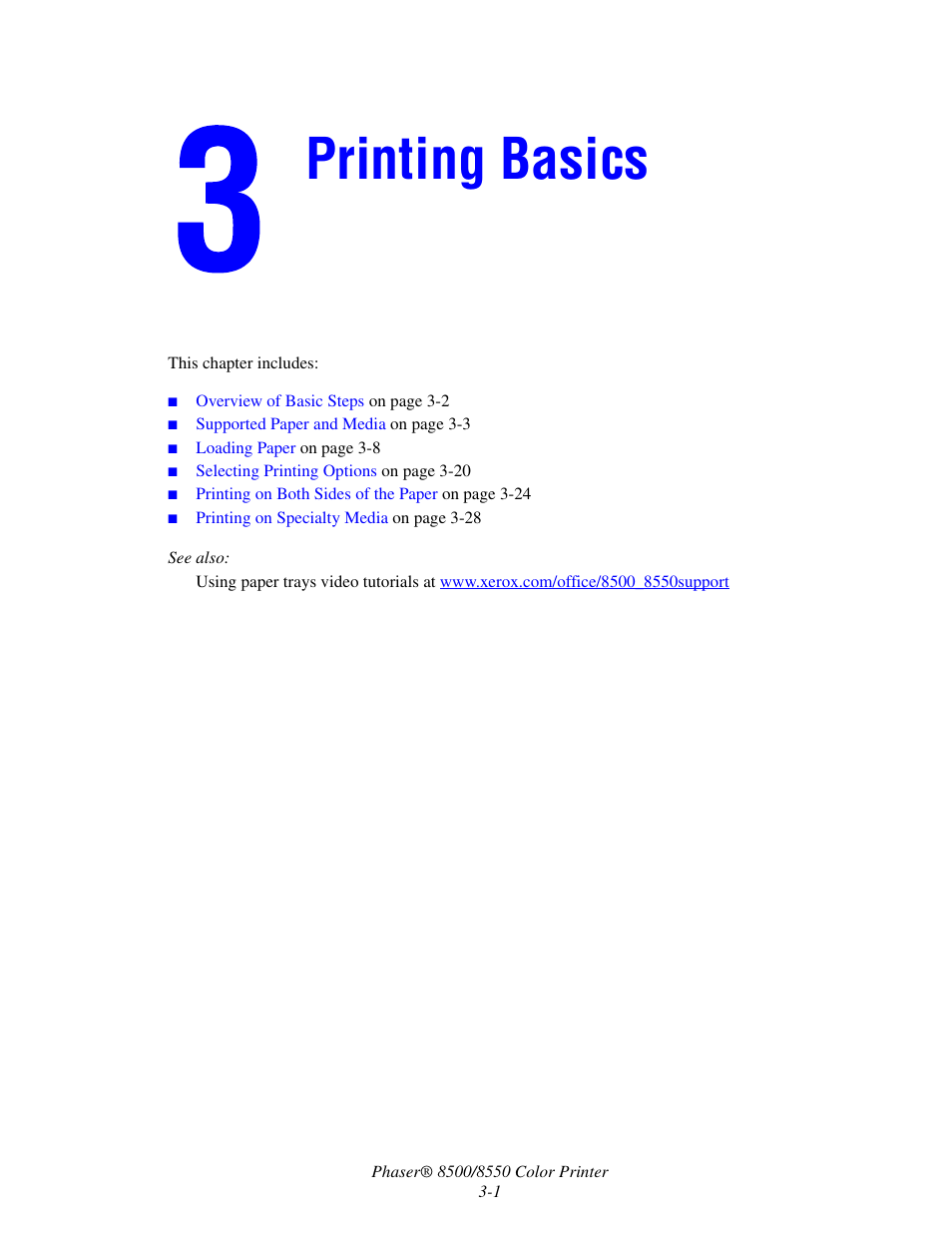 Printing basics | Xerox 8500/8550 User Manual | Page 29 / 145