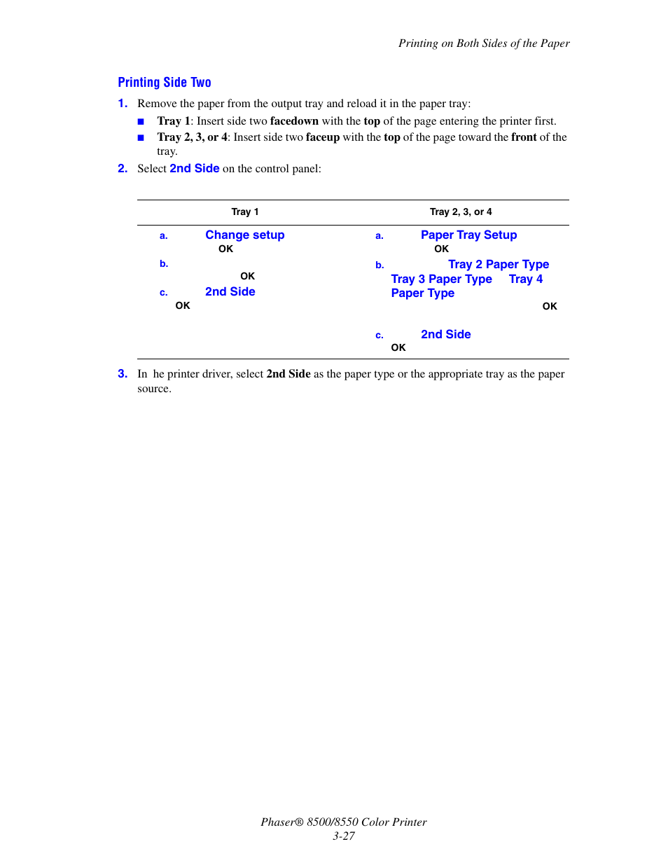Printing side two | Xerox 8500/8550 User Manual | Page 55 / 145