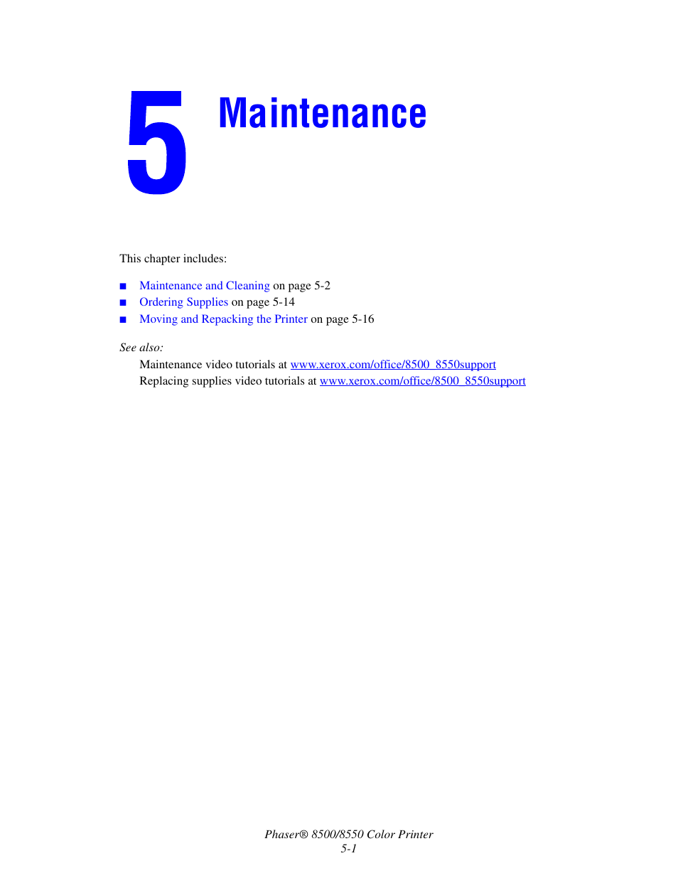 Maintenance | Xerox 8500/8550 User Manual | Page 92 / 145