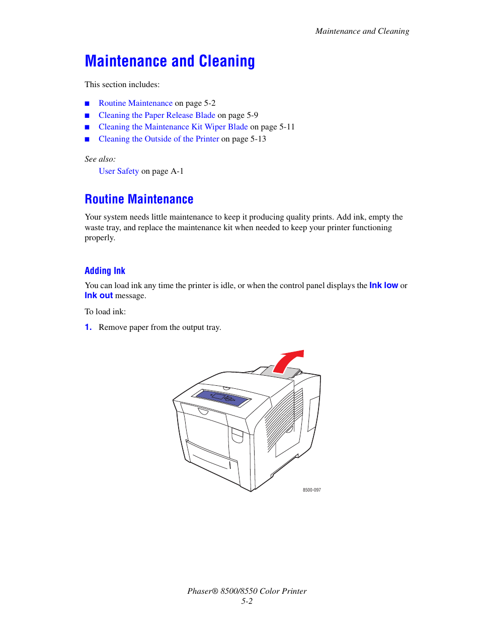 Maintenance and cleaning, Routine maintenance, Maintenance and cleaning -2 | Routine maintenance -2 | Xerox 8500/8550 User Manual | Page 93 / 145