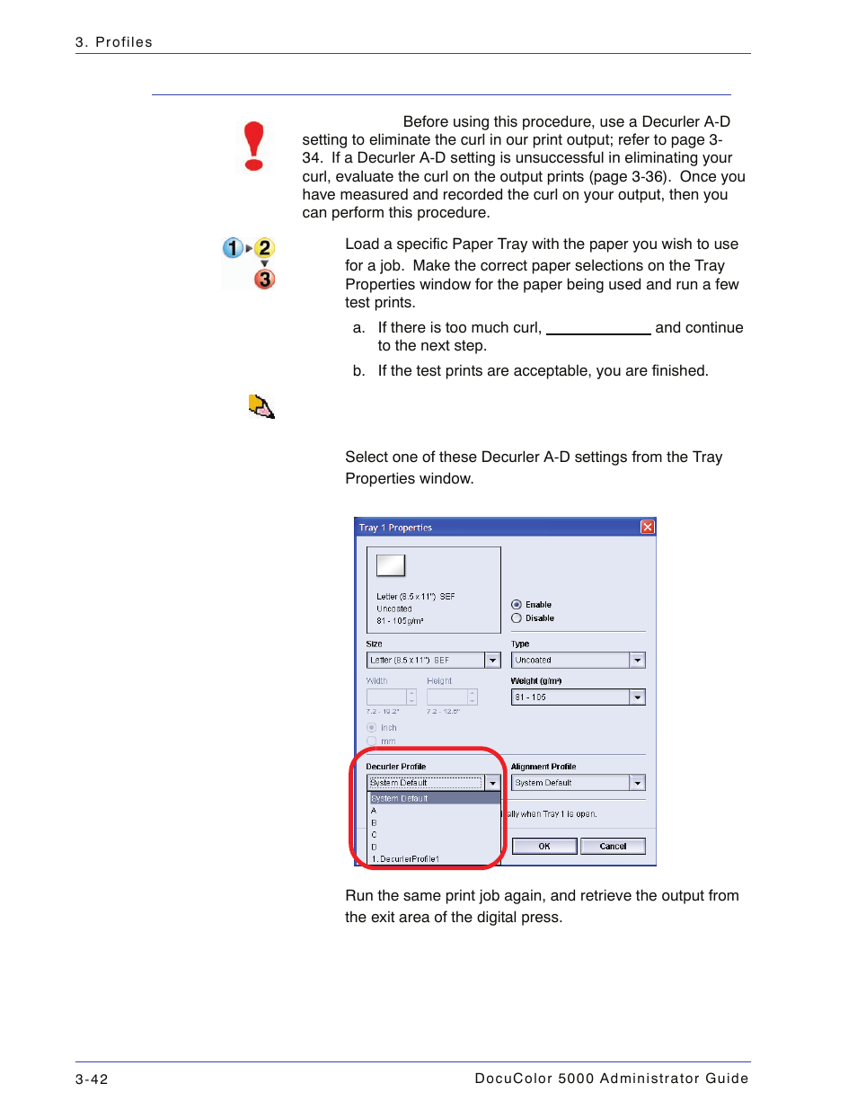 Decurler profile procedure, Decurler profile procedure -40 | Xerox DocuColor 5000 User Manual | Page 100 / 108