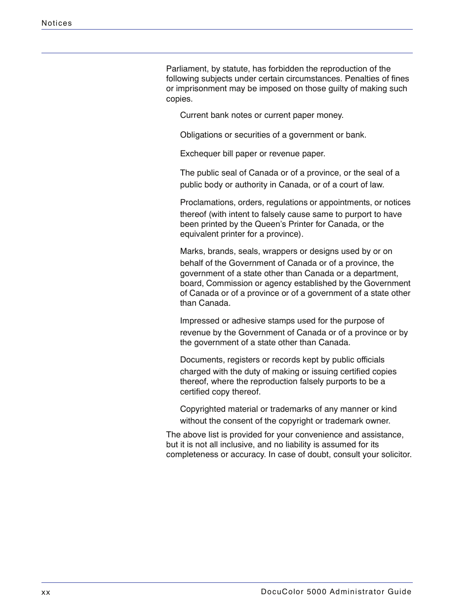 It’s illegal in canada | Xerox DocuColor 5000 User Manual | Page 22 / 108
