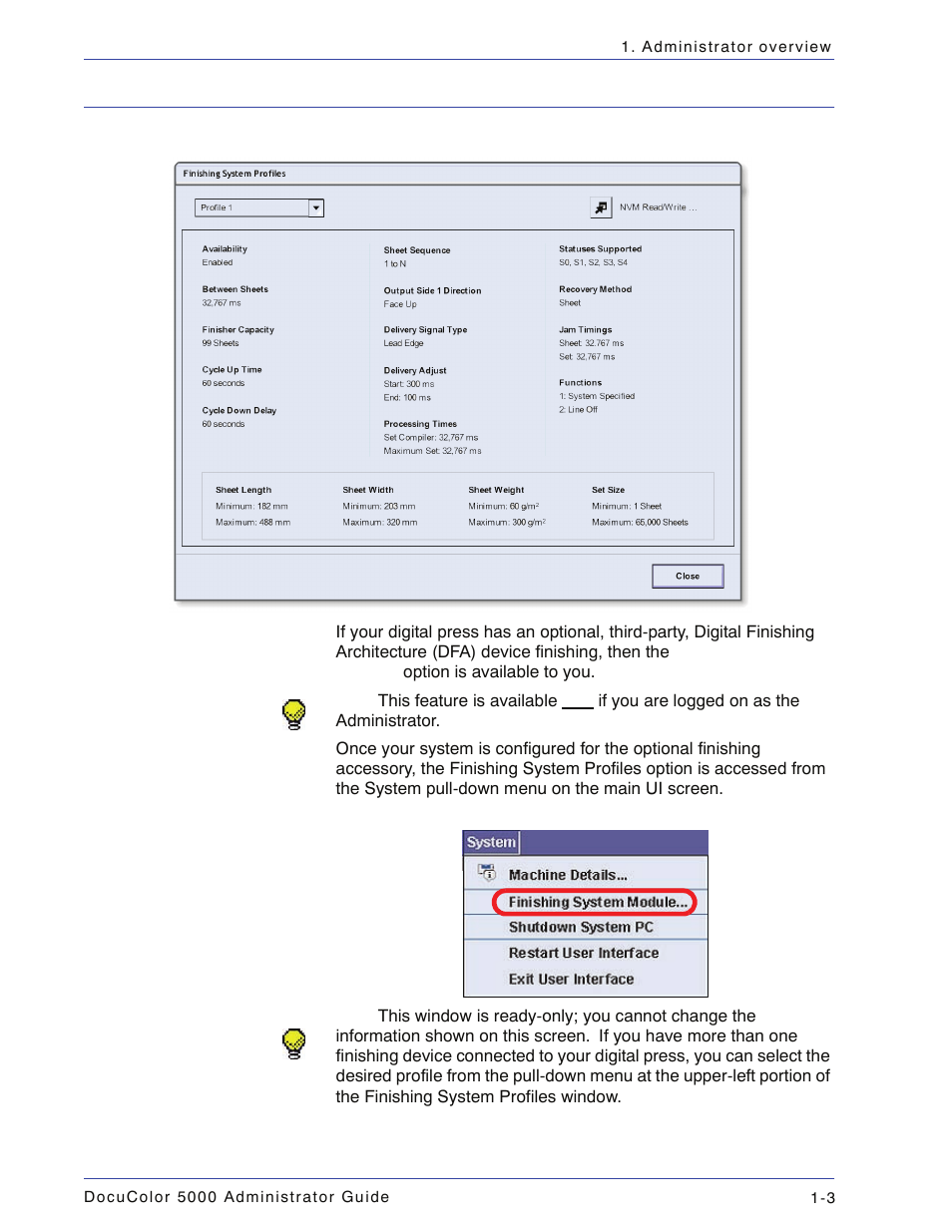 Finishing system profiles overview, Finishing system profiles overview -3 | Xerox DocuColor 5000 User Manual | Page 29 / 108