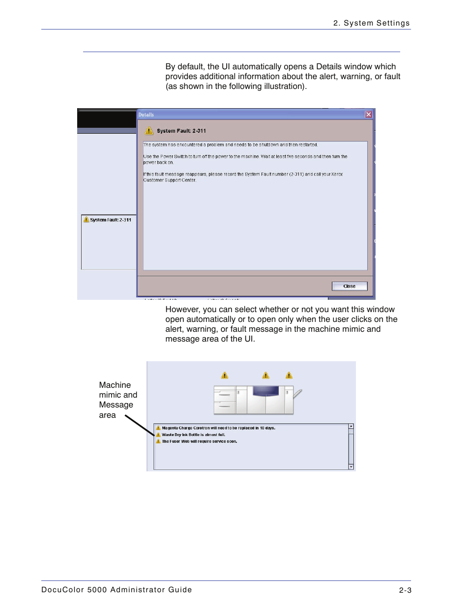 Fault details window, Fault details window -3 | Xerox DocuColor 5000 User Manual | Page 33 / 108