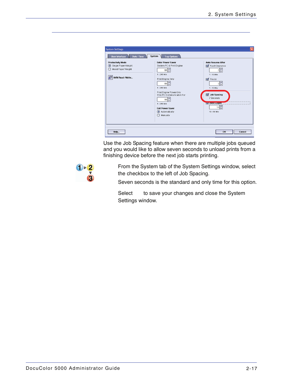 Job spacing, Job spacing -17 | Xerox DocuColor 5000 User Manual | Page 47 / 108