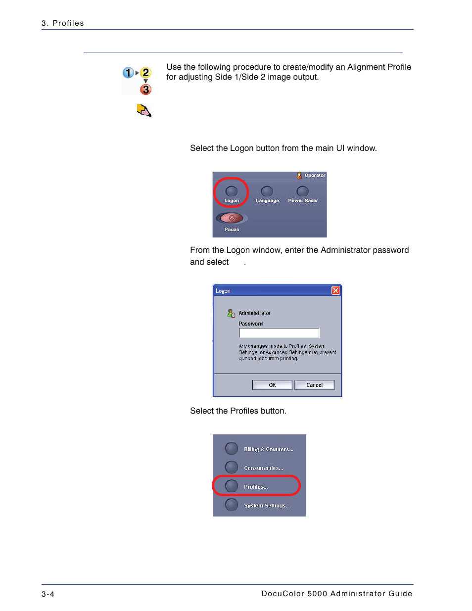 Alignment adjustment profile procedure, Alignment adjustment profile procedure -4 | Xerox DocuColor 5000 User Manual | Page 62 / 108