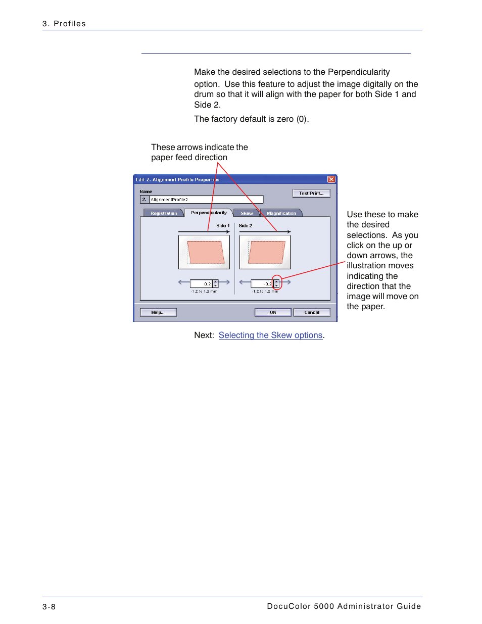 Selecting the perpendicularity options, Selecting the perpendicularity options -8 | Xerox DocuColor 5000 User Manual | Page 66 / 108