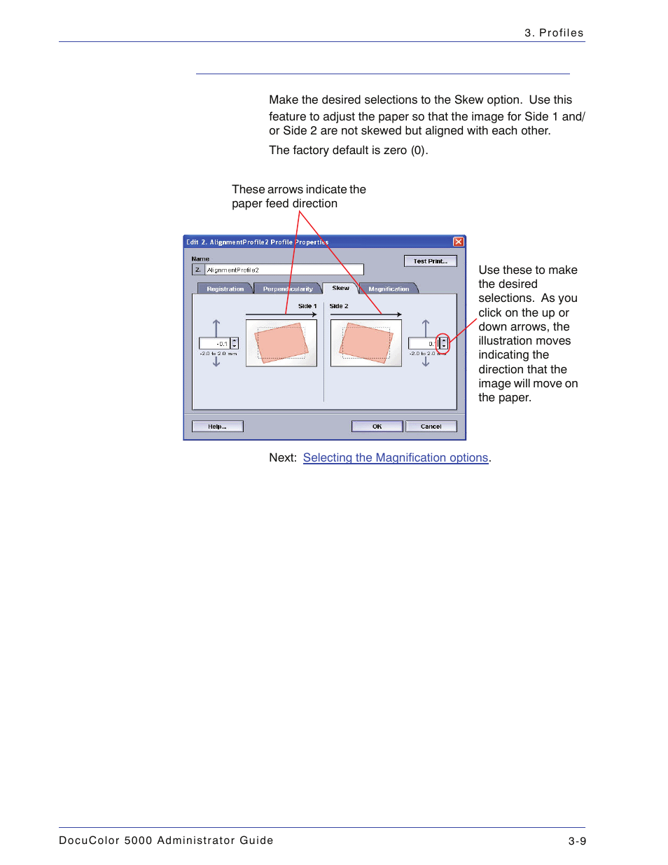 Selecting the skew options, Selecting the skew options -9 | Xerox DocuColor 5000 User Manual | Page 67 / 108