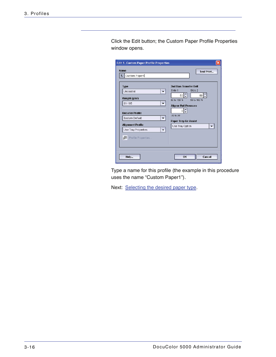 Creating an custom paper profile, Creating an custom paper profile -16 | Xerox DocuColor 5000 User Manual | Page 74 / 108