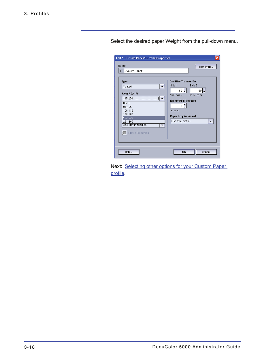 Selecting the desired paper weight, Selecting the desired paper weight -18 | Xerox DocuColor 5000 User Manual | Page 76 / 108