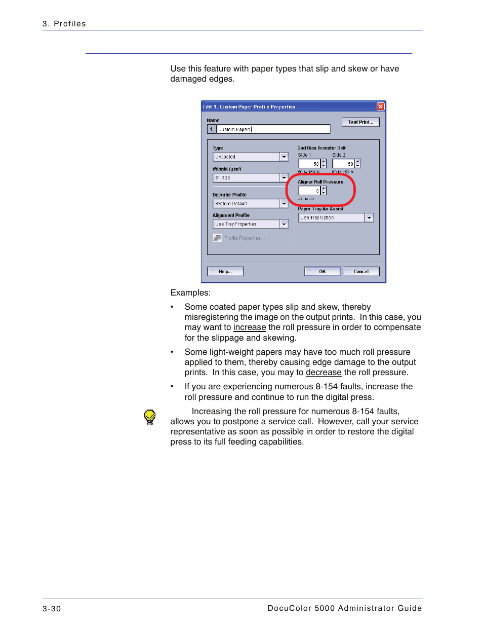 Aligner roll pressure, Aligner roll pressure -30 | Xerox DocuColor 5000 User Manual | Page 88 / 108