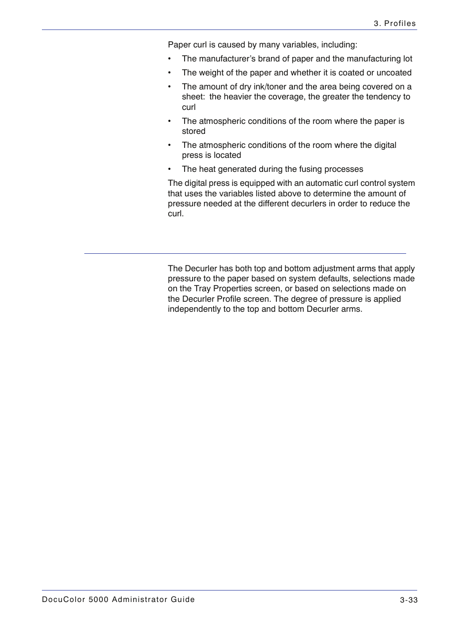 Decurler specifications, Decurler specifications -33 | Xerox DocuColor 5000 User Manual | Page 91 / 108