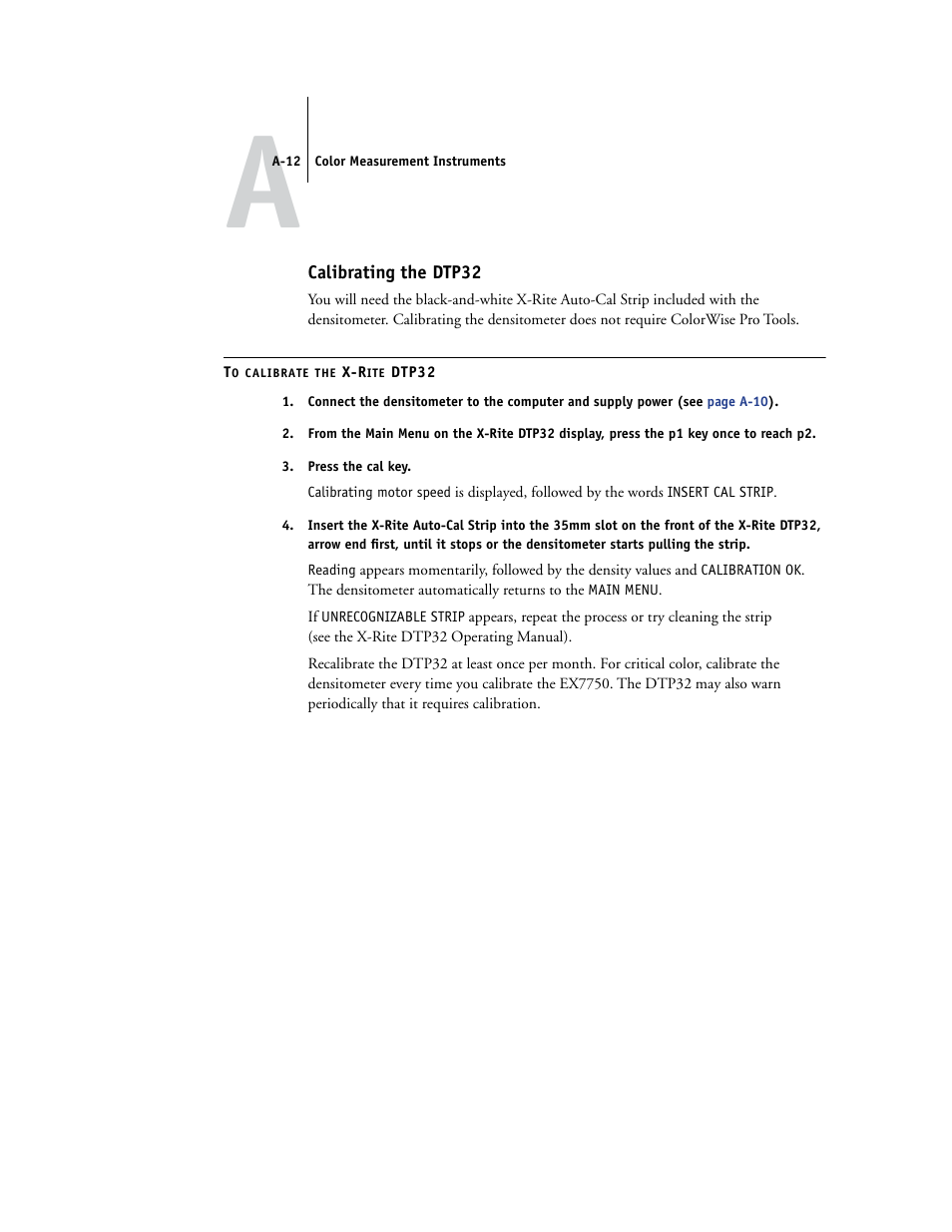 Calibrating the dtp32, A-12 | Xerox Phaser Printer EX7750 User Manual | Page 112 / 120