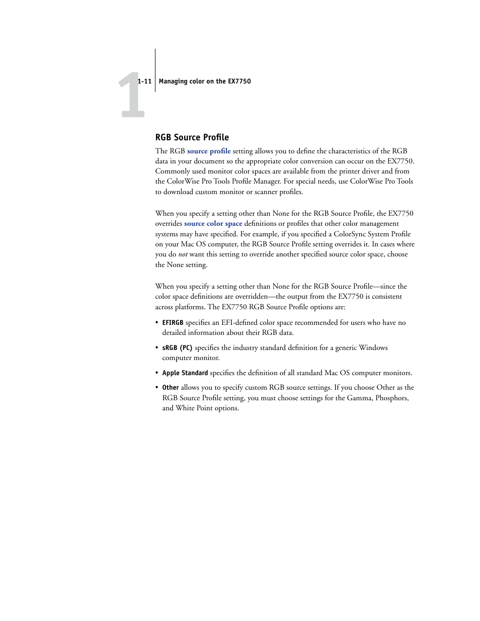 Rgb source profile, Gb data (see, Space definition (see | Xerox Phaser Printer EX7750 User Manual | Page 27 / 120