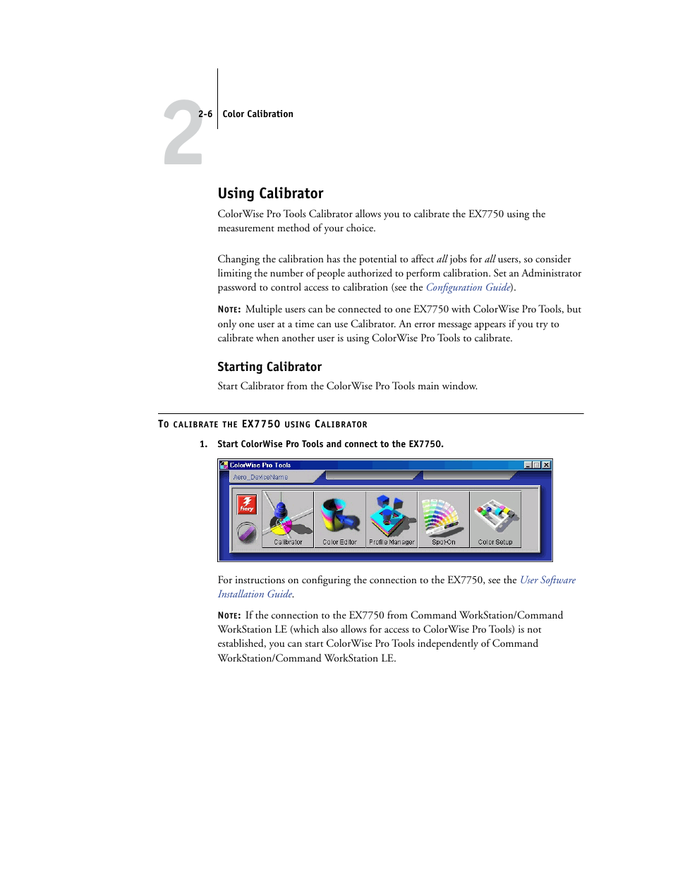 Using calibrator, Starting calibrator | Xerox Phaser Printer EX7750 User Manual | Page 46 / 120