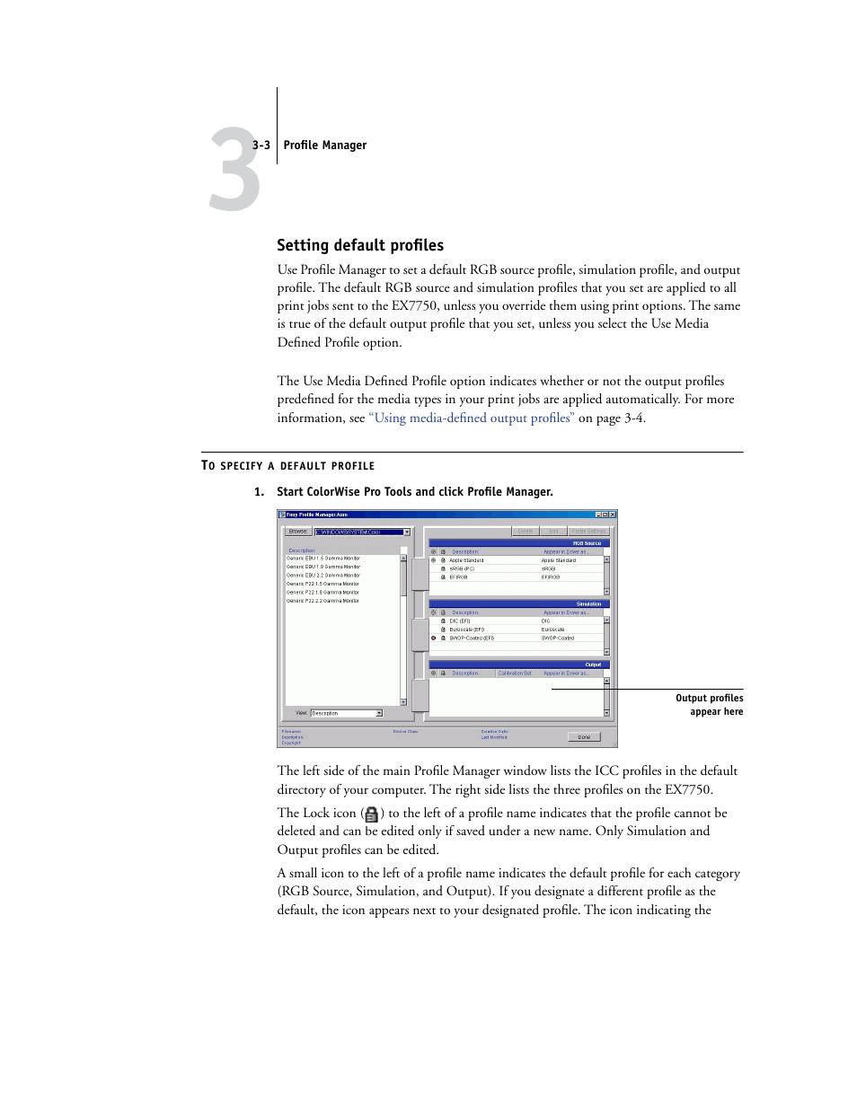 Setting default profiles | Xerox Phaser Printer EX7750 User Manual | Page 67 / 120