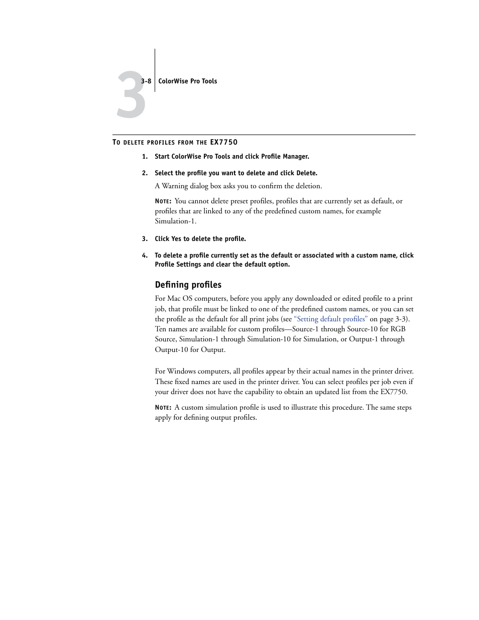 Defining profiles, Default s | Xerox Phaser Printer EX7750 User Manual | Page 72 / 120