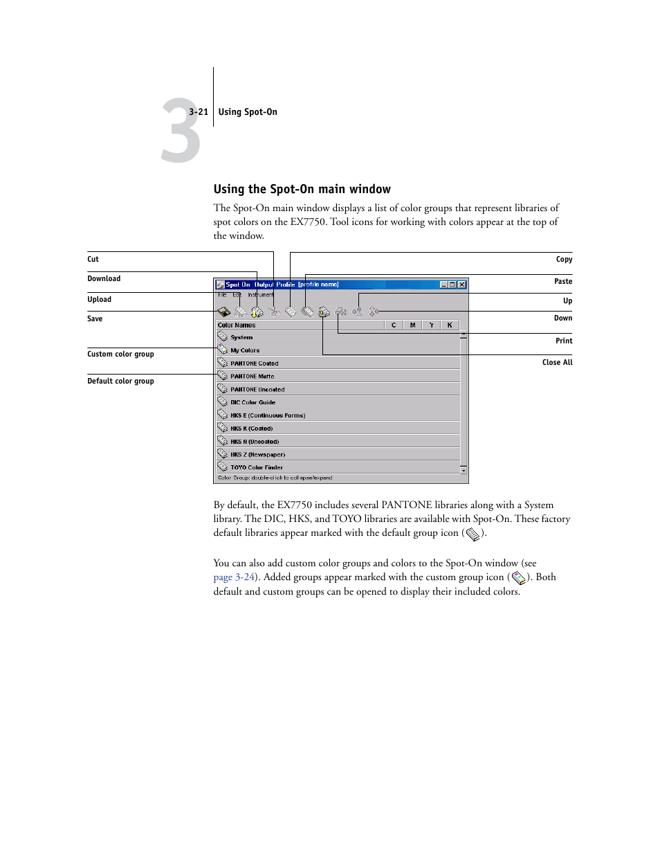 Using the spot-on main window | Xerox Phaser Printer EX7750 User Manual | Page 85 / 120