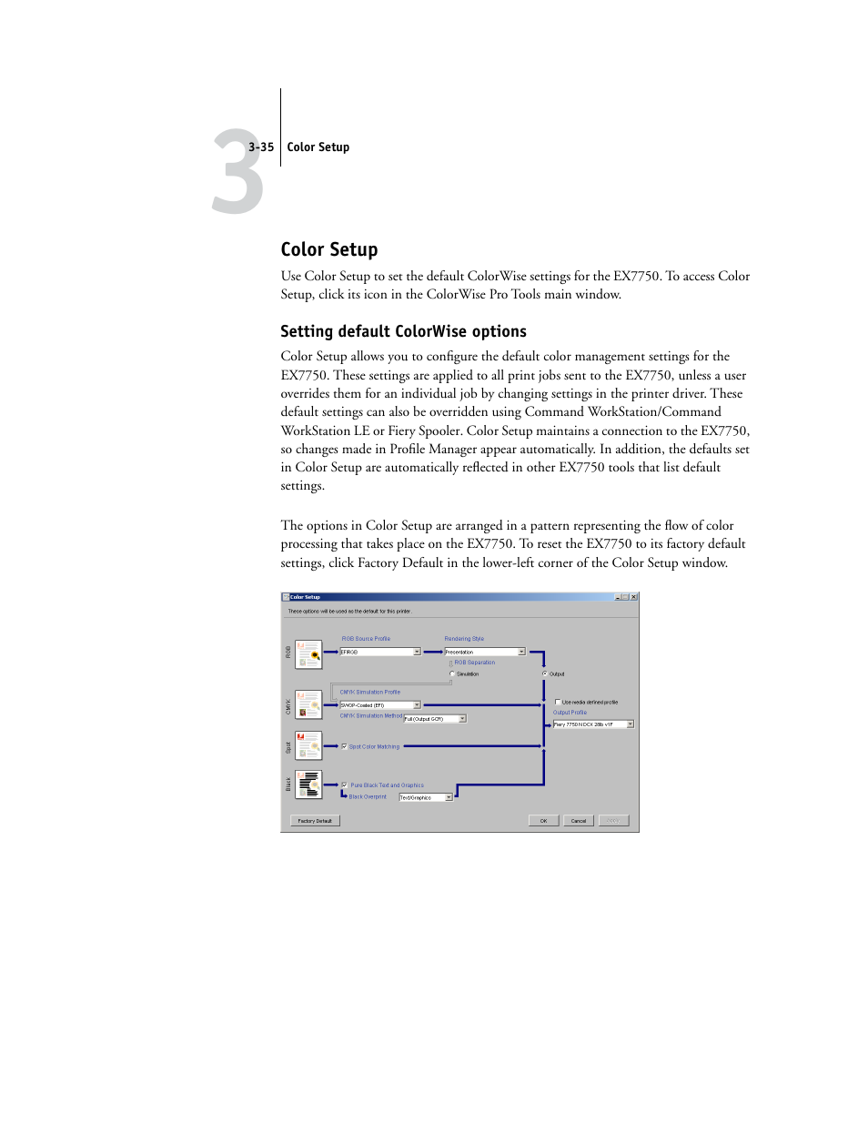Color setup, Setting default colorwise options, Ools (see | Xerox Phaser Printer EX7750 User Manual | Page 99 / 120