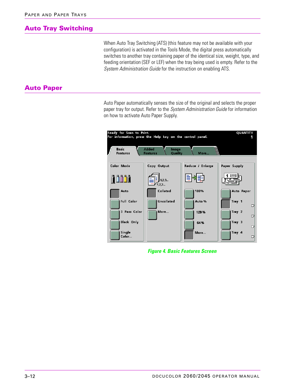 Auto tray switching, Auto paper, Auto tray switching –12 | Auto paper –12 | Xerox DocuColor 2060 User Manual | Page 104 / 340