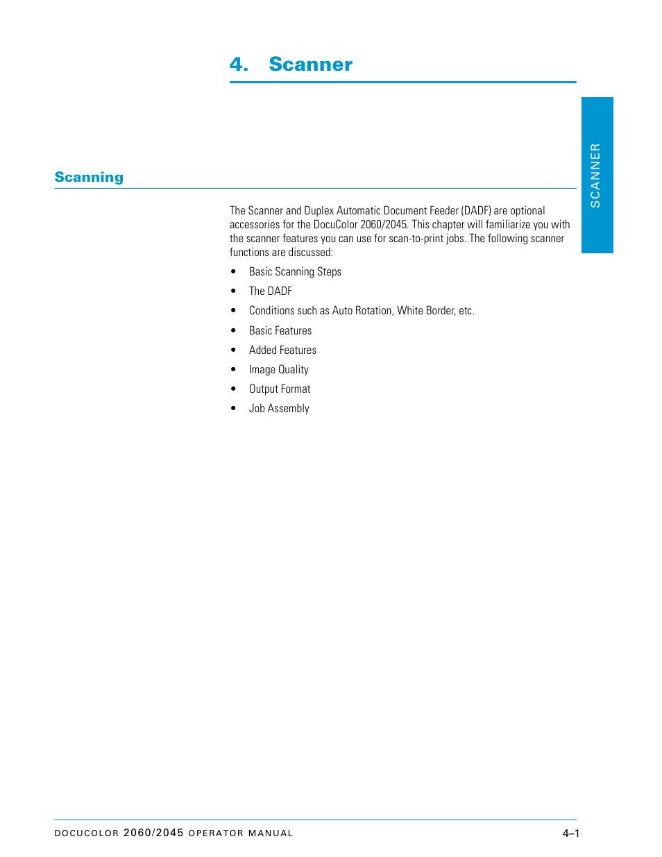 Scanner, Scanning | Xerox DocuColor 2060 User Manual | Page 111 / 340