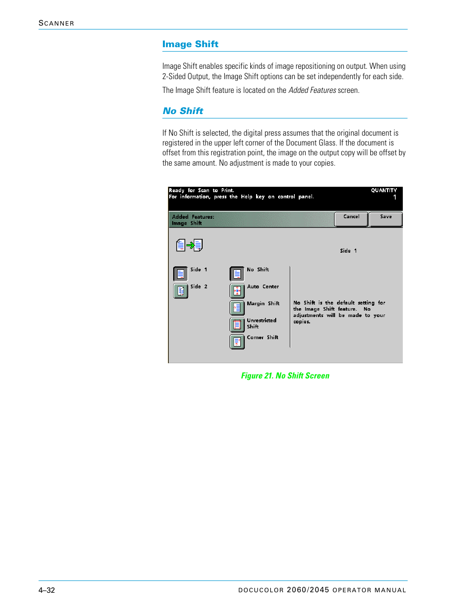 Image shift, No shift, Image shift –32 | No shift –32 | Xerox DocuColor 2060 User Manual | Page 142 / 340