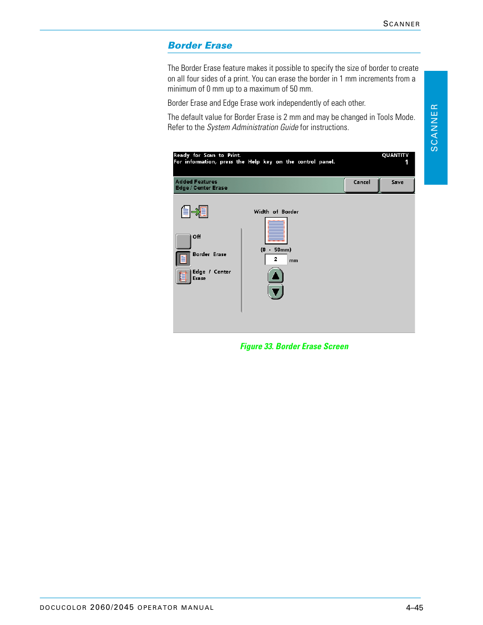 Border erase, Border erase –45 | Xerox DocuColor 2060 User Manual | Page 155 / 340