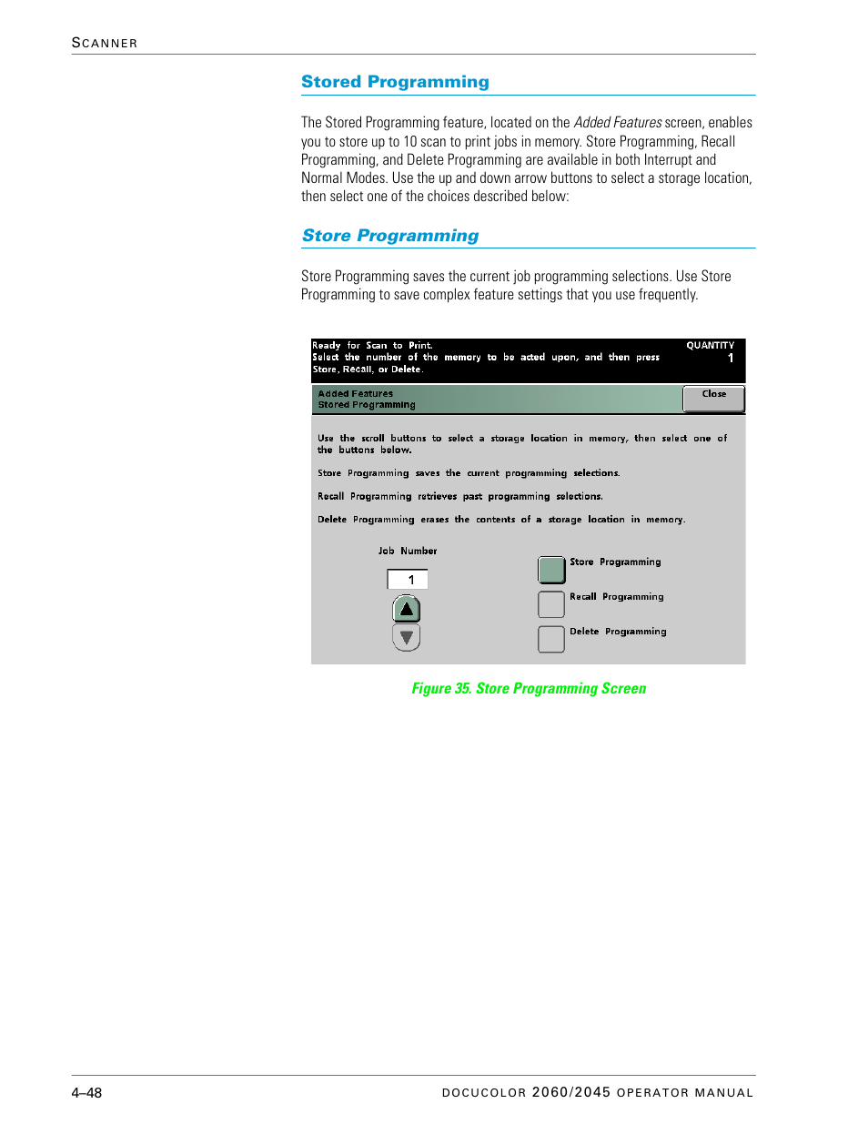 Stored programming, Store programming, Stored programming –48 | Store programming –48 | Xerox DocuColor 2060 User Manual | Page 158 / 340