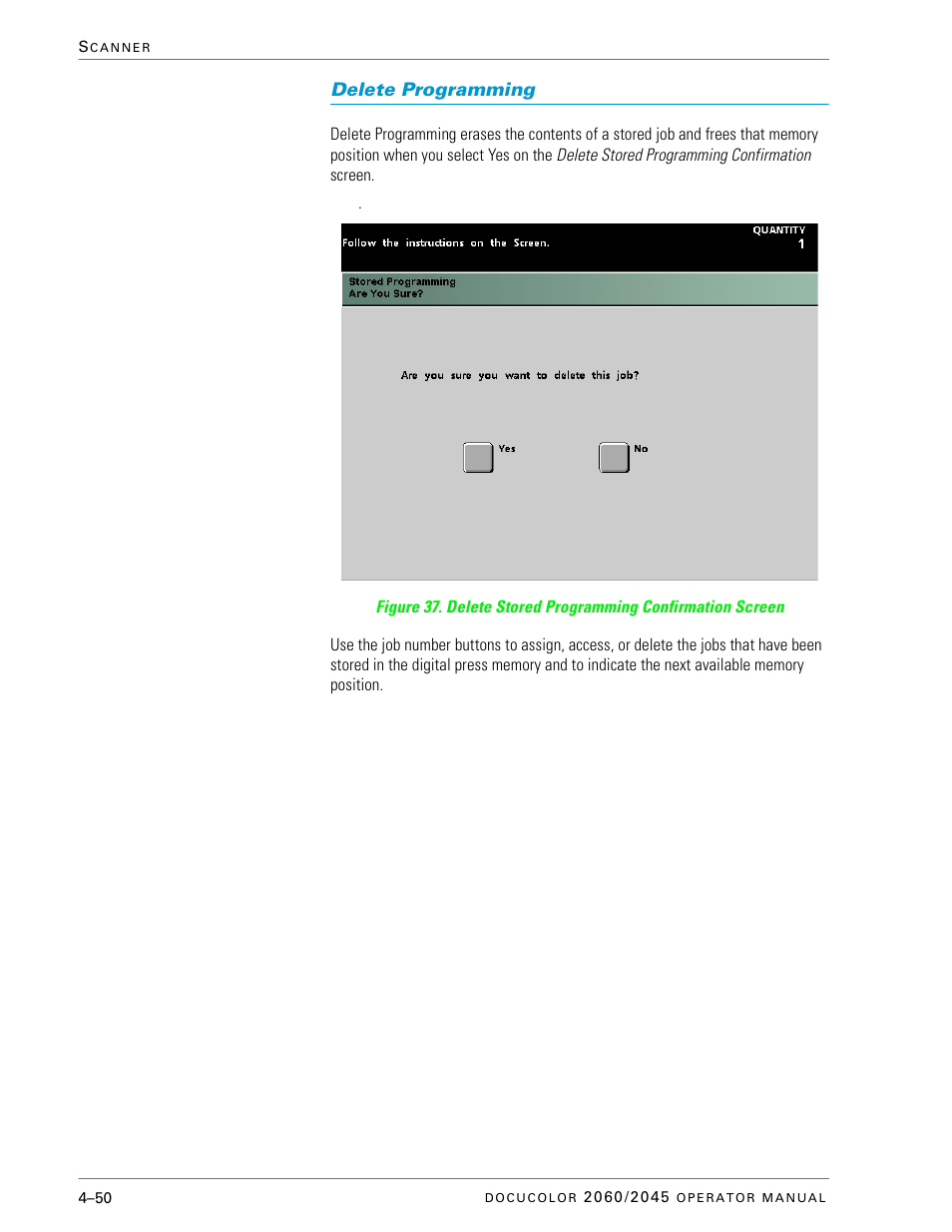 Delete programming, Delete programming –50 | Xerox DocuColor 2060 User Manual | Page 160 / 340